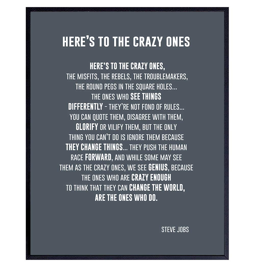 Heres to the Crazy Ones Entrepreneurial Motivational Quote -8x10 Art Print, Home Decor - Inspirational Wall Art Poster - Unique Room Decorations for Office, Den - Gift for Entrepreneur, Boss