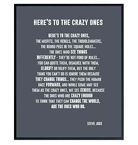 Heres to the Crazy Ones Entrepreneurial Motivational Quote -8x10 Art Print, Home Decor - Inspirational Wall Art Poster - Unique Room Decorations for Office, Den - Gift for Entrepreneur, Boss