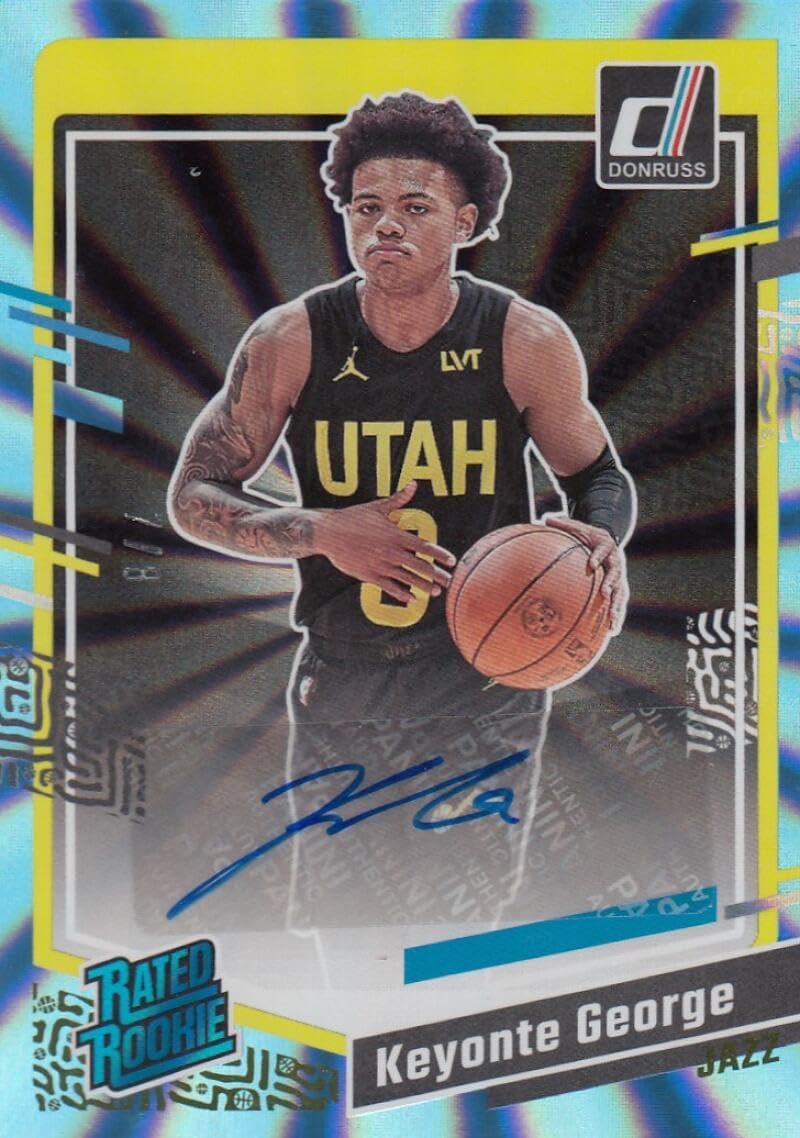 Basketball Trading Card 2023-24 Donruss Rated Rookie Signatures Holo Light Blue Laser #286 Keyonte George EX++ Excellent++ RC Rookie Auto 7/8 Jazz