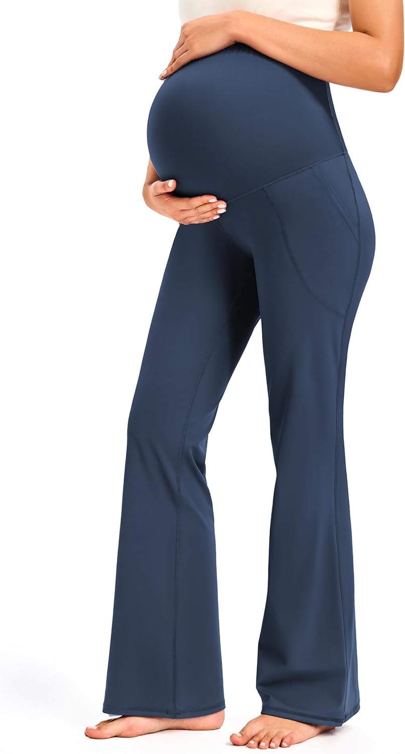 JOYSPELS Smooth Feeling Maternity Bootcut Pants with Pockets Over The Belly Flare Maternity Leggings Pregnancy Yoga Pants