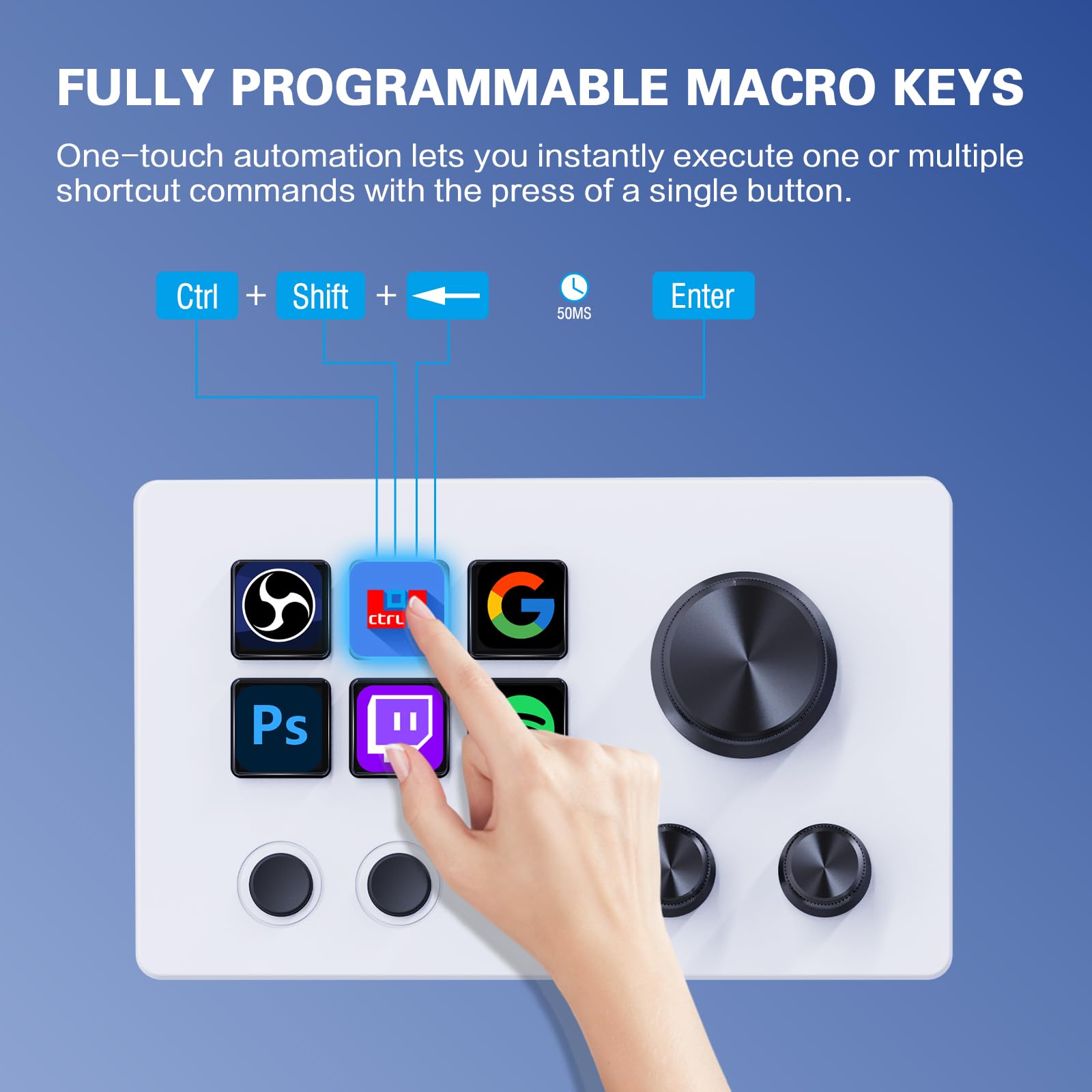 Basicolor Streaming-Makro-Tastatur, Stream-Controller-Deck-Gaming-Tastatur, mit anpassbaren 6 LCD-Tastenkombinationen, 3 Tasten und 3 Knöpfen, Trigger-Aktionen in OBS/Twitch/YouTube, Mac und PC (weiß)
