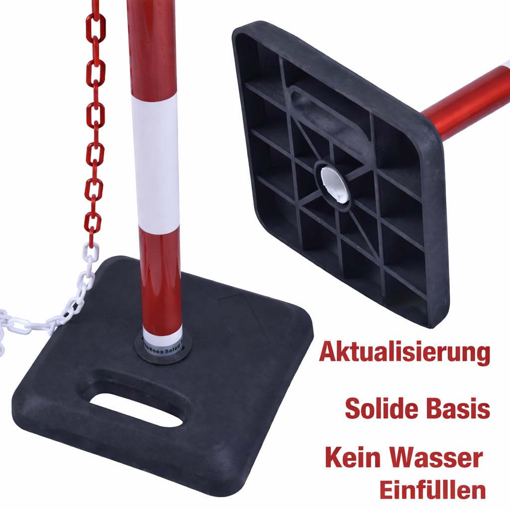 [4 Stück] Verkehrsbegrenzer, 40 Zoll/100 cm, Absperrpfosten mit verbundener Kette 20 ft/600 cm und Basis befüllbar mit Sand/Wasser für Parkplatz, Straßenbau