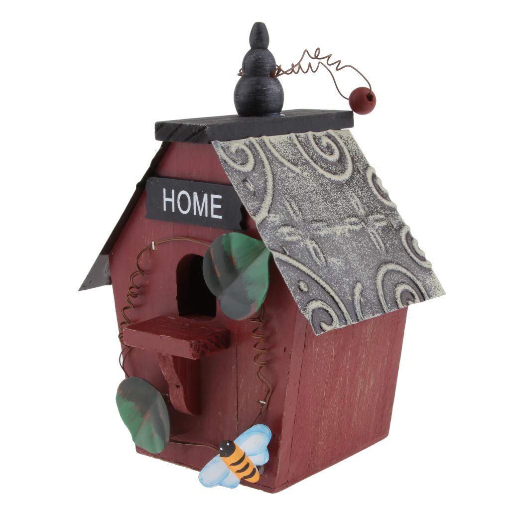 Casa Pájaros Madera 2 Piezas Azul Rojo