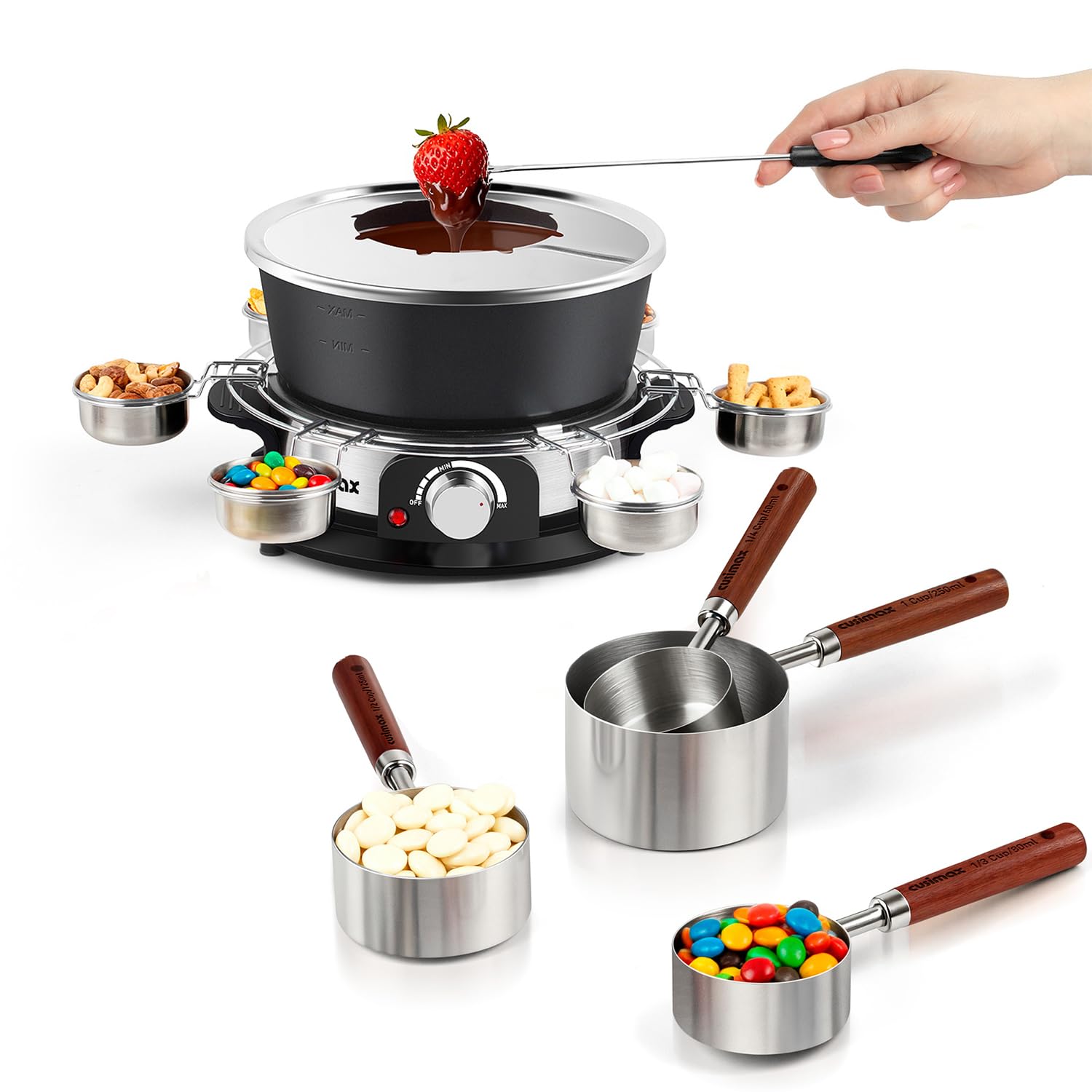 Fondue Set Pot Wooden Handle Stackable Cups for chocolate fondue,cheese fondue,or fondue traditional hot pot delicacies