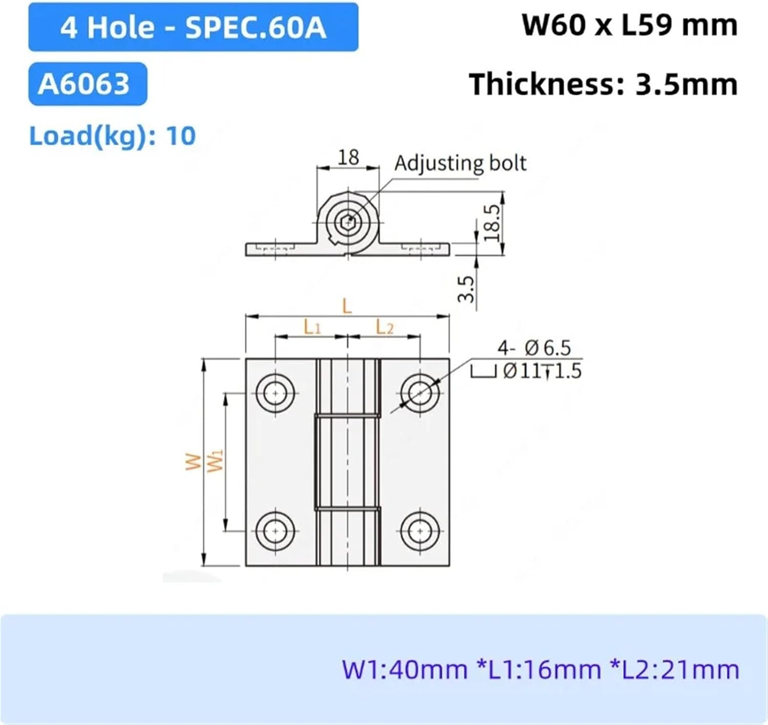 Black/Silver Adjustable Damping 180° Positioning Butt Hinge A6063/POM 5960 Door Cabinet Hinges Hardware 1Pcs(SPEC.60A,Natural SA)