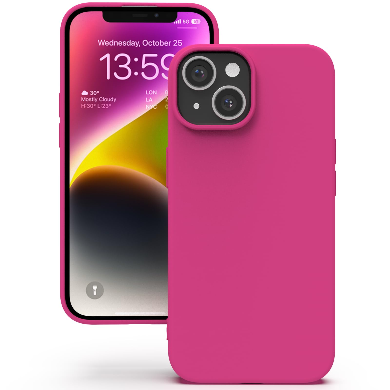 YATWIN Hülle für iPhone 14 Plus, Silikon Handyhülle mit Futter, 1mm Kamera und Displayschutz, Dünn & Leicht, Anti Kratzer Case, Magenta