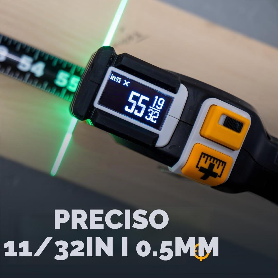 REEKON T1 Tomahawk - Cinta métrica digital – Herramienta de medición precisa profesional, láser verde, lista de medición de papel electrónico, medidas compartidas a través de Bluetooth, cuchillas