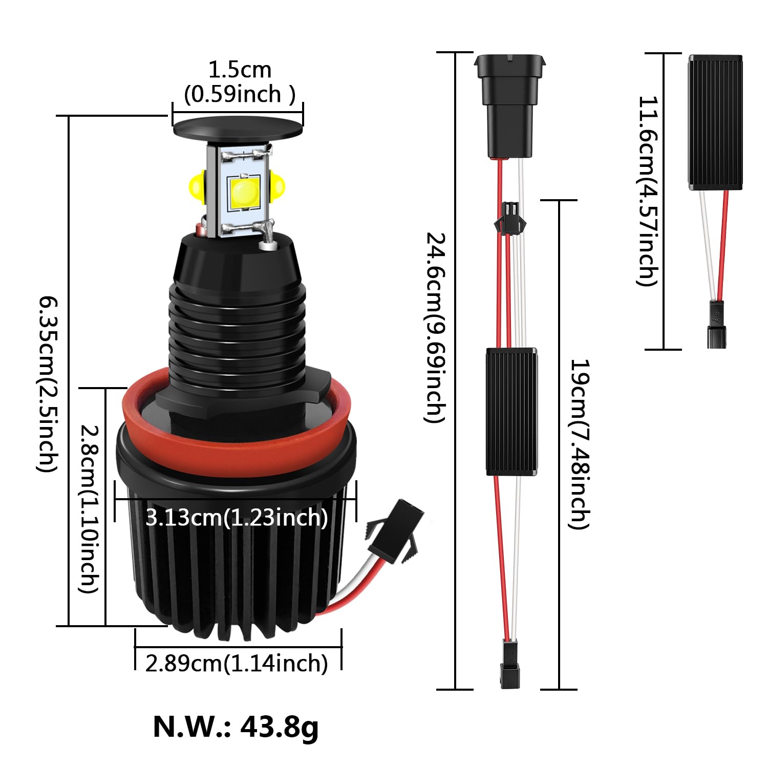 WinPower H8 40W LED Angel eyes Phare Auréoles pour auto Kit de conversion halogène pas d'erreur CanBus Feux de position 6000K Blanc xénon, 2 Pièces