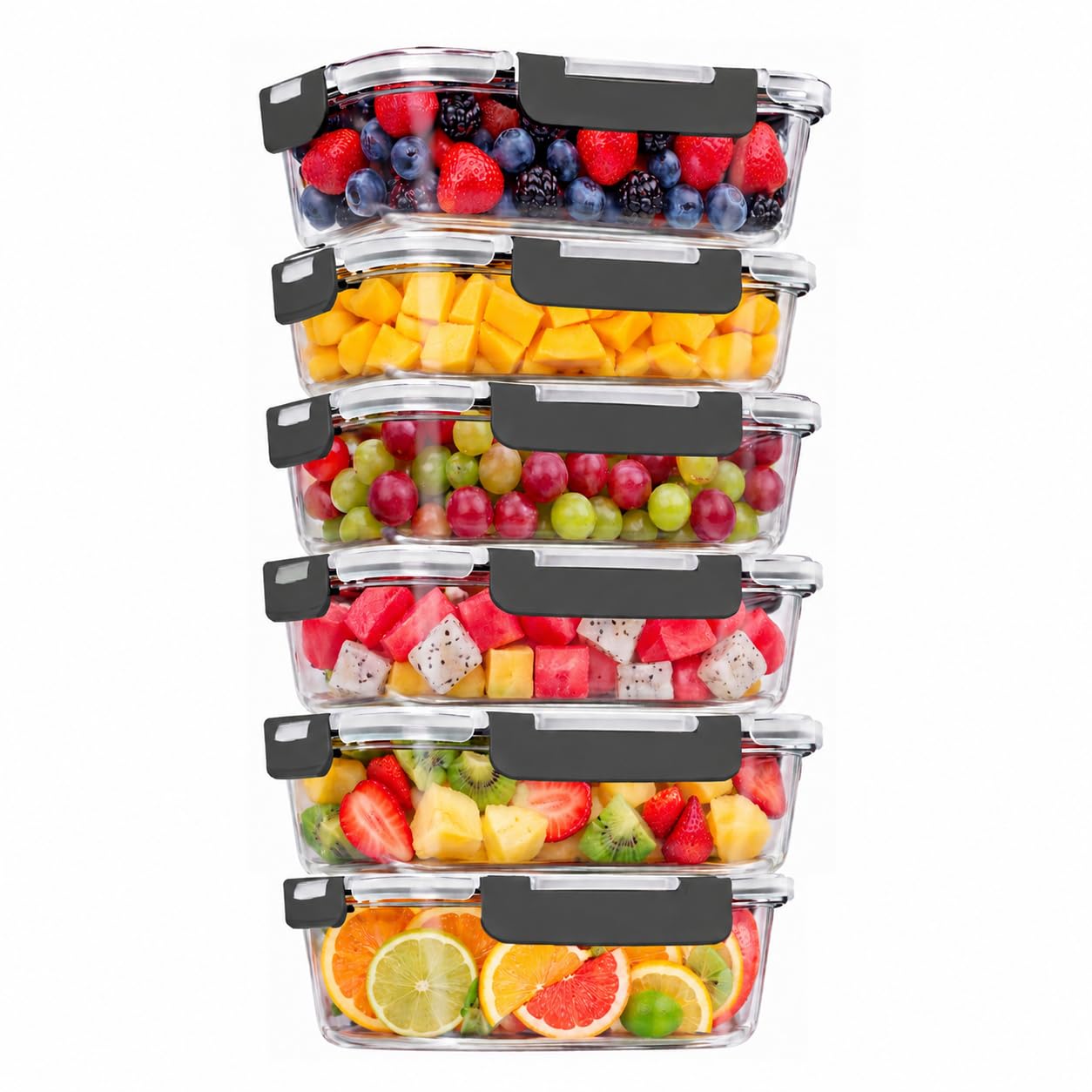 Vitrel Transparent 6 Pack Glass Containers With Lids, Durable Glass Tupperware - Airtight Glass Meal Prep Containers, Bpa-Free Glass Storage Containers With Lids For Microwave, Oven, Freezer And Dishwasher