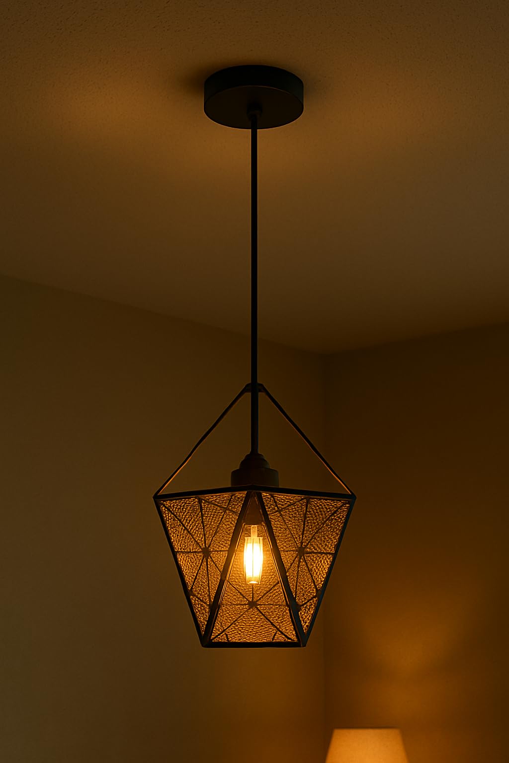 Modern Pendant Light with Geometric Design, 10 Inches Height, 30 Inches Adjustable Wire, Black Metal Frame, Bulb Included, for Living Room, Bedroom-image-27
