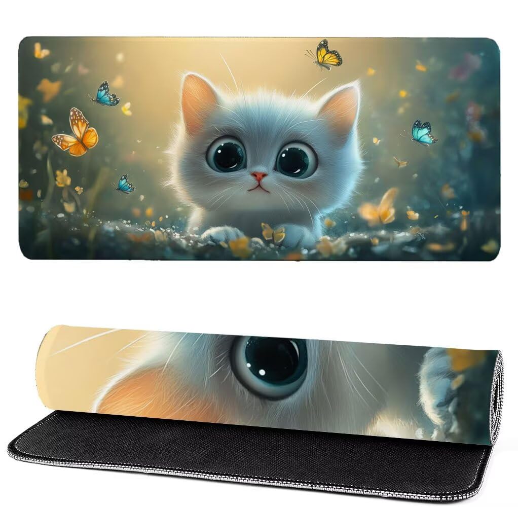 Podkładka pod mysz XXL 1000 x 500 x 3 mm Motyl, podkładka pod mysz do gier dla kotów, poprawa dokładności i szybkości, podkładka pod mysz do gier antypoślizgowa gumowa podstawa, dekoracja biurka MM