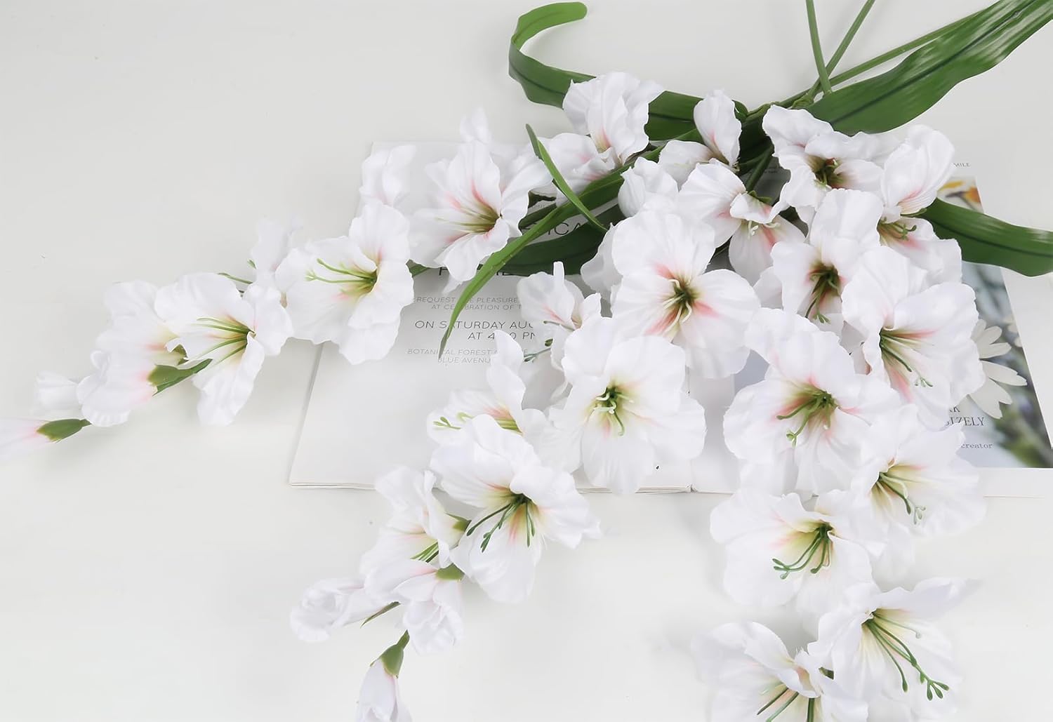 IPOPU 5PCS White Silk Gladiolus Long Stem Artificial Flowers, 33" Height, Classic Elegant Realistic Style for Tall Vase Wedding Centerpieces Home Table Party Decor - Image 5