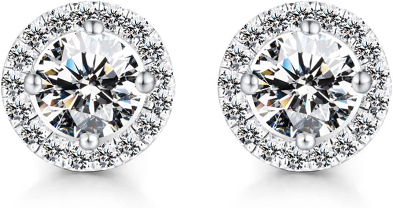 Sterling Silver 3-10 Carat Lab Simulation Diamond Stud Earrings for Women, 5A Cubic Zirconia Solitaire Earrings Hypoallergenic Sparking Jewelry Gifts for Her Birthday Christmas
