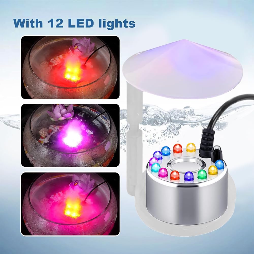Macchina Nebbia Halloween,Mini Macchina per Nebbia con 12 LED Luci Colorate,Nebulizzatore ad Ultrasuoni per Acqua Con Protezione Anti-Traboccamento,Fumo Finto Halloween Per Un'atmosfera Festosa