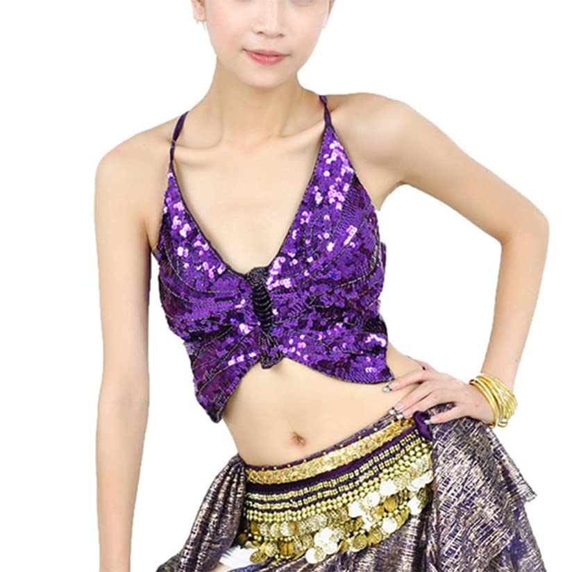 Belly Dance Costumes Women's Sequin Tank Tops Sexy Nightclub Party Bras Stage Performance Dance Costumes Skirt Purple