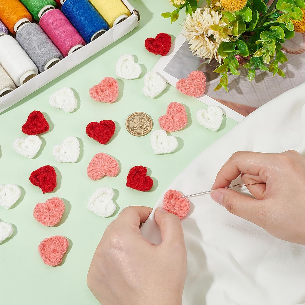 FINGERINSPIRE 40 Gehäkelte Herz-Applikationen – 8 Farben, 21,5–24,5 Mm – Für DIY, Kleidung, Taschen & Haaraccessoires
