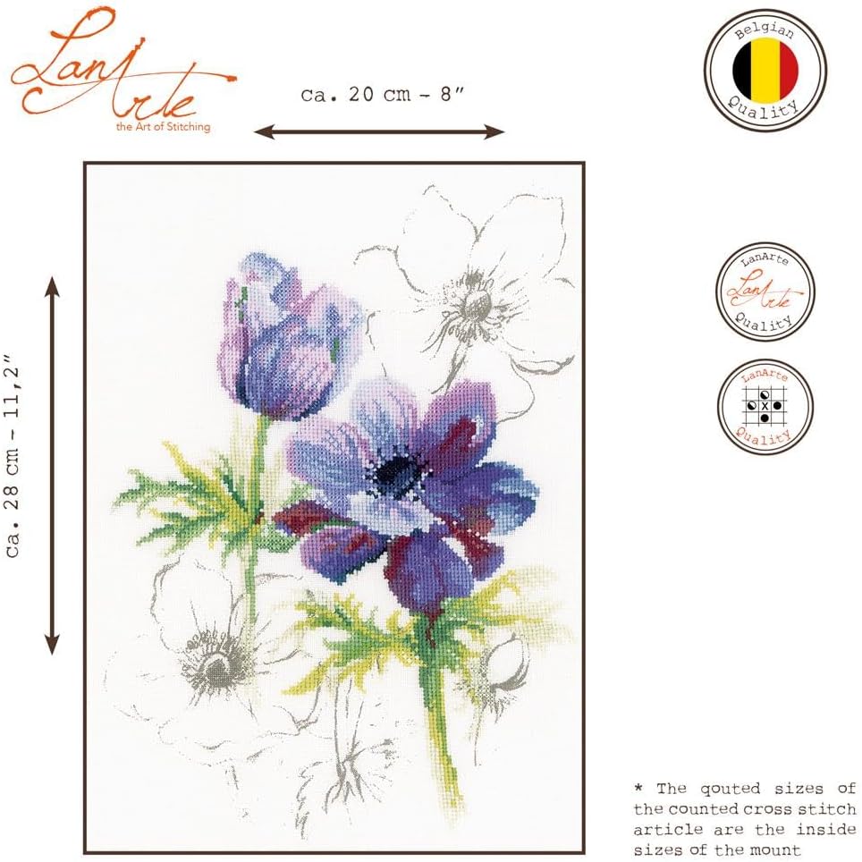 Lanarte Counted Cross Stitch Kit, Blue Anemones