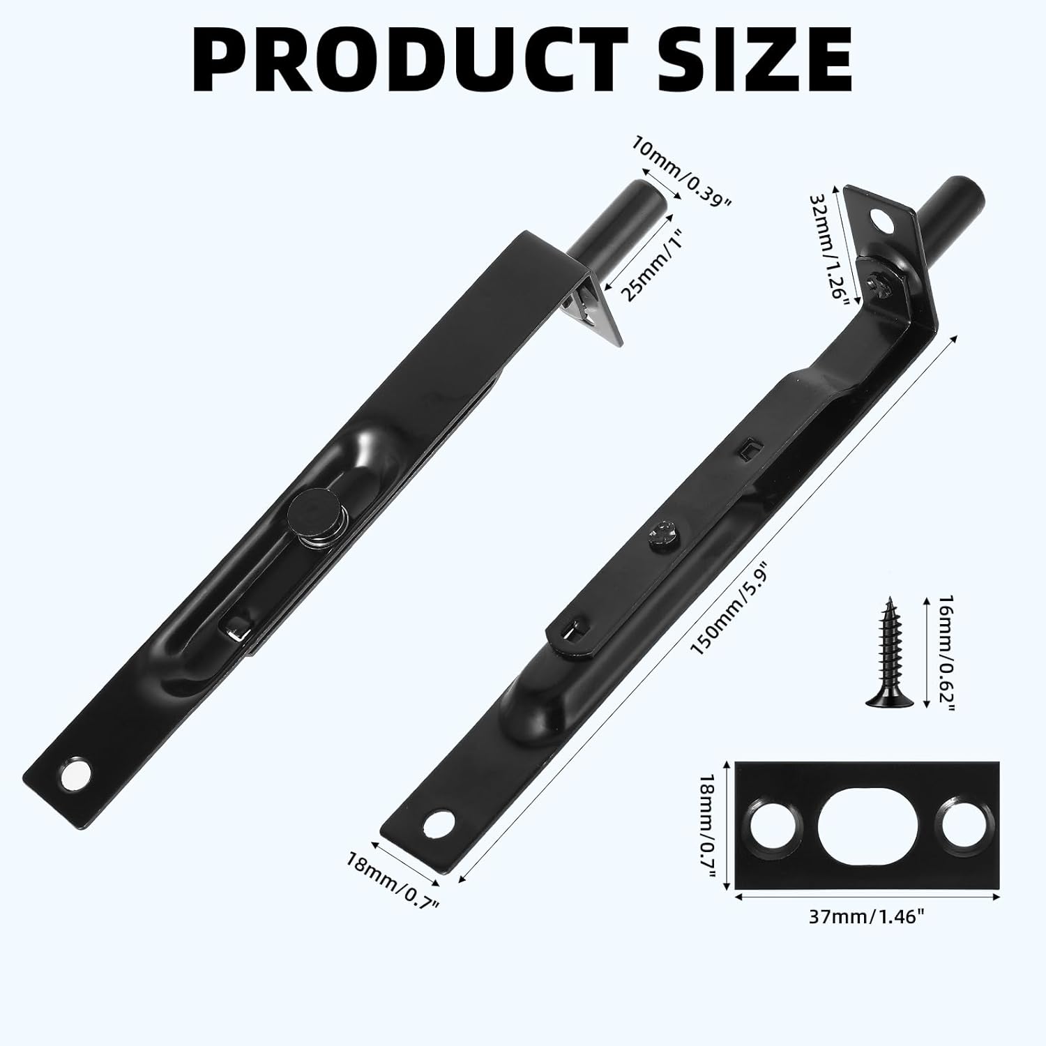 Stainless Steel Door Flush Bolt Latch 6 Inch French Door Latch, Heavy Duty Flush Slide Lock Bolt, Double Door Lock Latch Black Concealed Slide Bolt Lock
