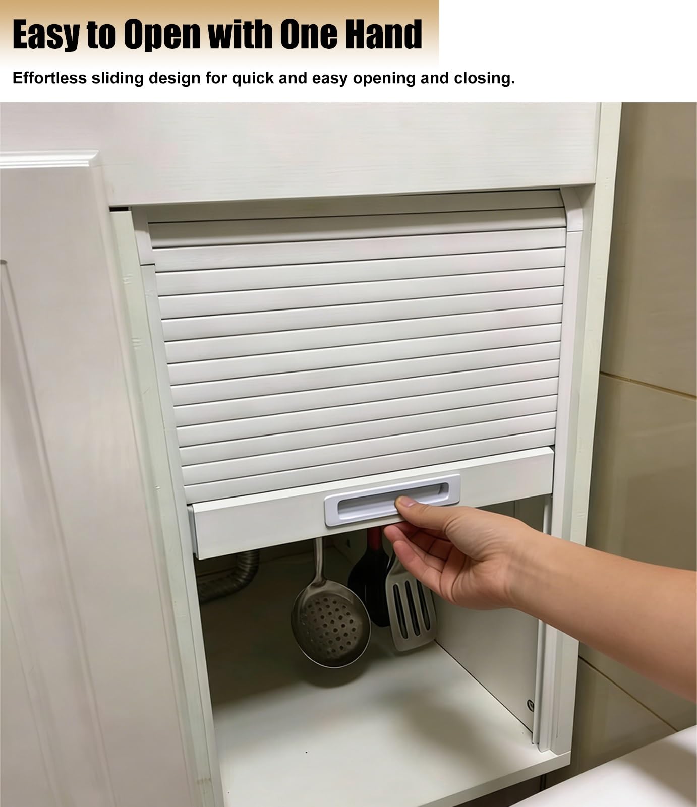 Porta a Soffietto da Interno Porta Scorrevole a Serrandina per Cucina, Bianca, Anta a Battente in Plastica ABS per Mobiletto, Anta Avvolgibile(46x86cm(18x34in))
