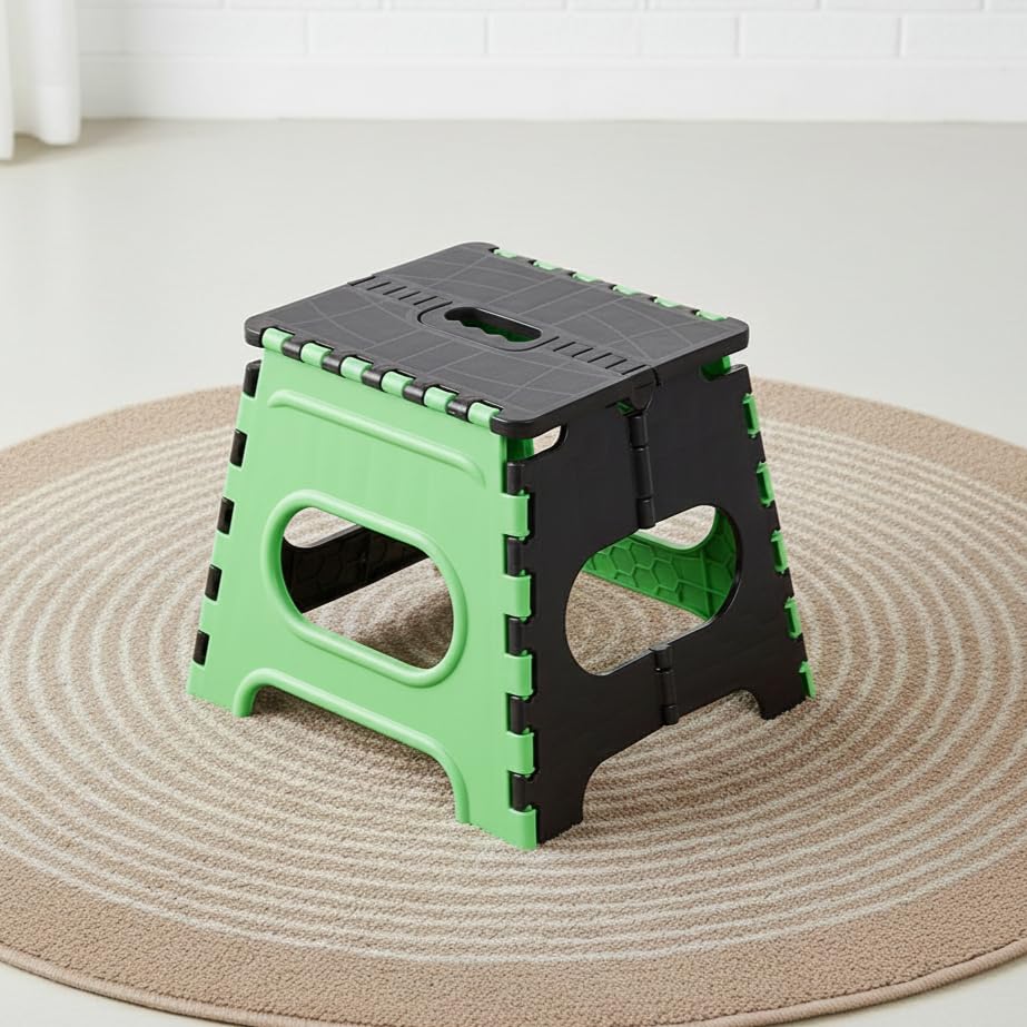 Image of U-MAX 12 Inch Portable Folding Step Stool, Compact, Lightweight & Durable for Kitchen, Bathroom, Outdoor Use (Black-Green)