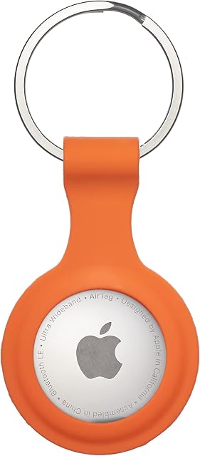 AirTag Keyring Silicone Case with Hook for Apple Air Tag GPS Tracker Bluetooth. Safety; Keys, Bags, Luggage Tracke, Bikes, Dog Cat Collar Anti- Lost Anti-Scratch Shock Resistant (Orange)