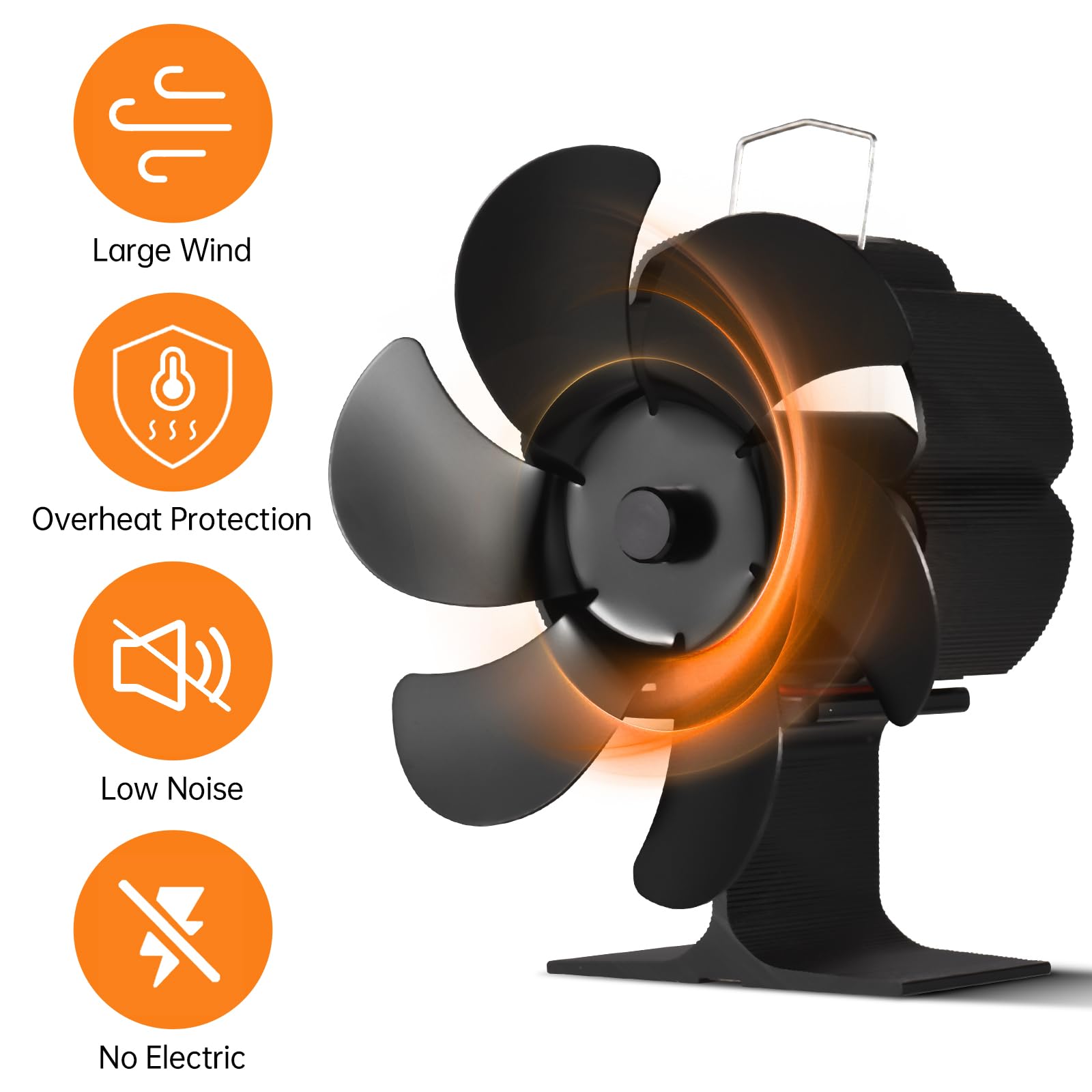 Ventilatore per Stufa a Legna 6 Pale Alimentato a Calore con Maniglia per Il Trasporto, Protezione da Surriscaldamento, Ventilatore Termico Portatile Non Elettrico per Stufa a (Rossa)