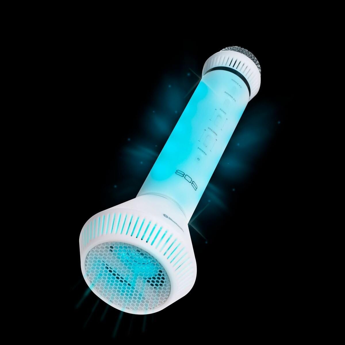 808 Singsation Karaoke Microphone, angled view көк жарықдиодты шамдармен