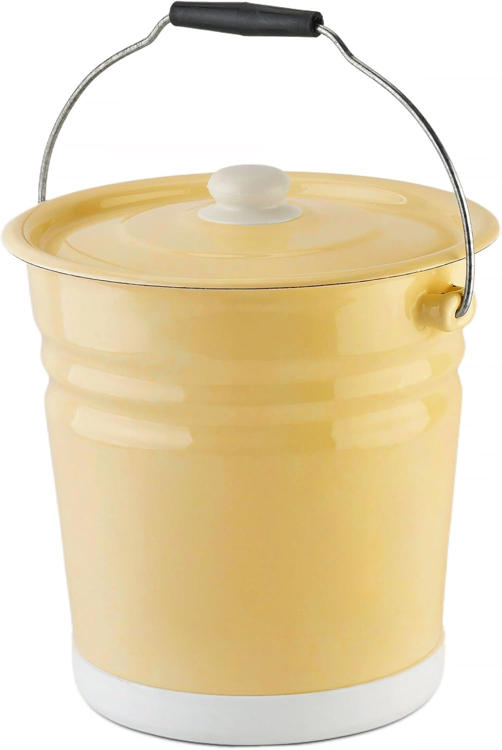 Enamel Cylindrical Bucket with Lid 12.7 Qt (12 L) Enameled Steel Kitchen Bucket for Storing Water Grains or Tools (Cream)