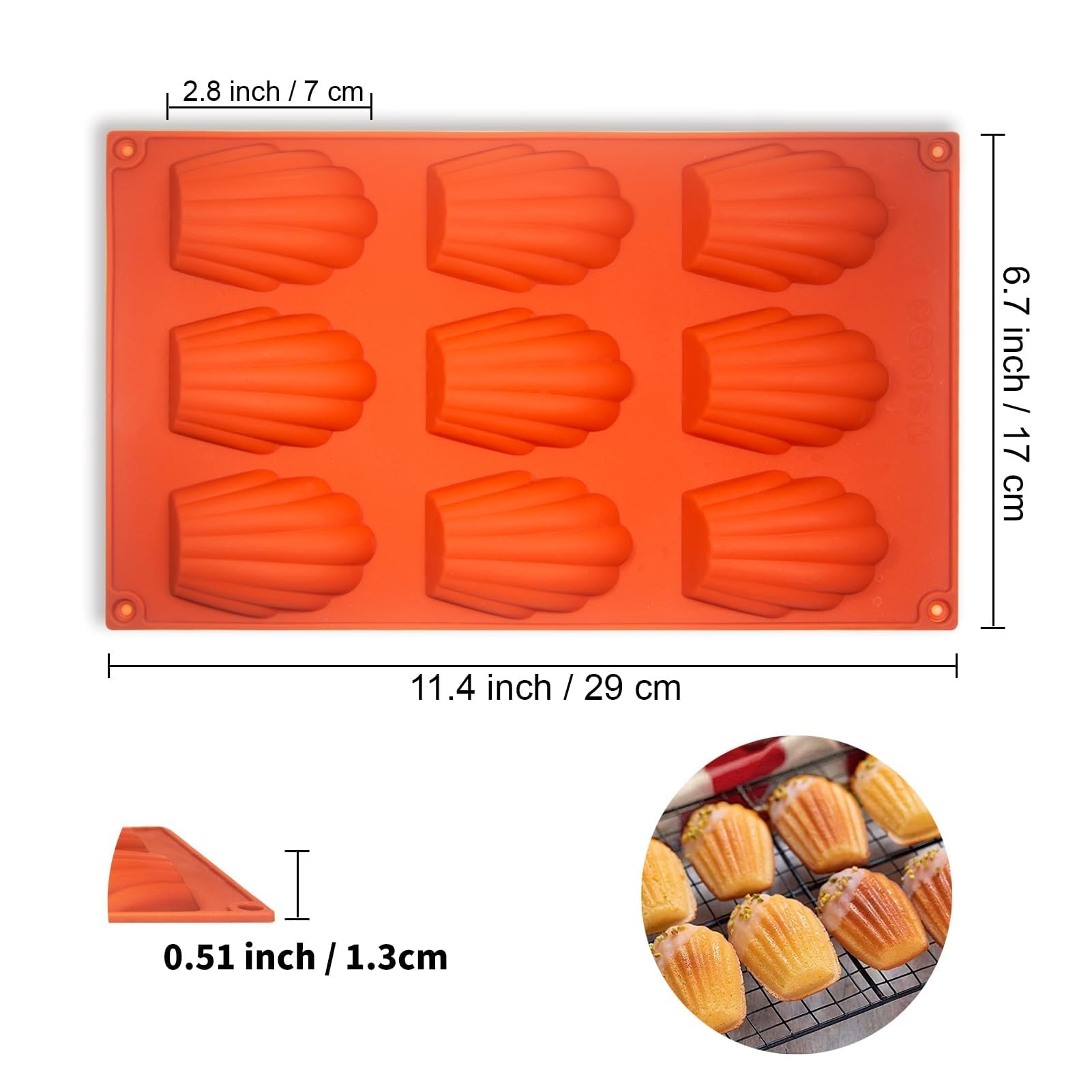 Lot de 2 Moule Madeleine Silicone Antiadhésif 9 Cavités Brun