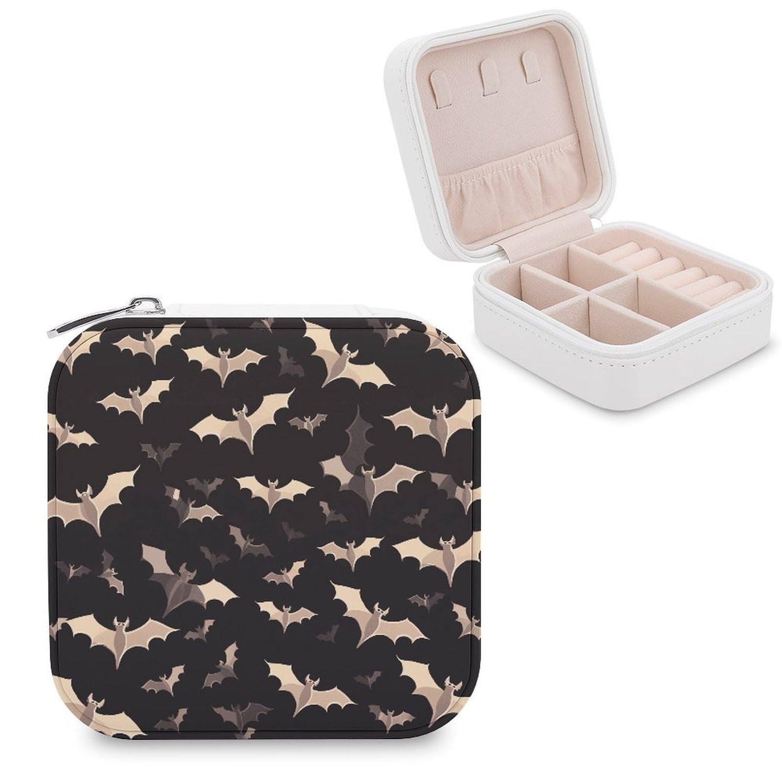 VstaDank Halloween Flying Bats Jewelry Box Exquisite Leather Jewelry Organizer Portable Trinket Organizer Fashion Travel Jewelry Case for Rings Earrings Necklaces Unique Gifts for Women