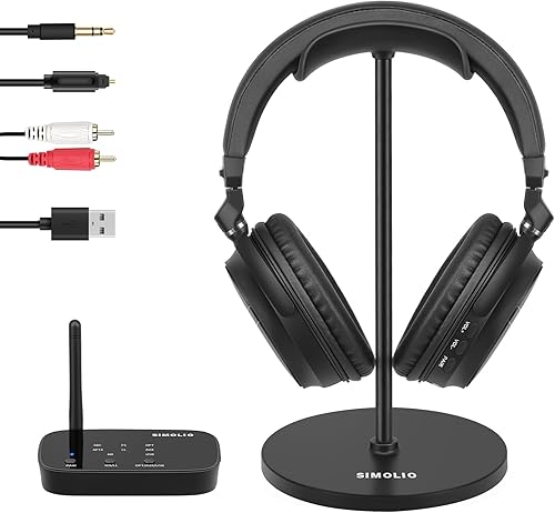SIMOLIO AptX - Auriculares inalámbricos para TV con 3 ecualizadores, transmisor Bluetooth de baja latencia, juego de auriculares para TV con modo de