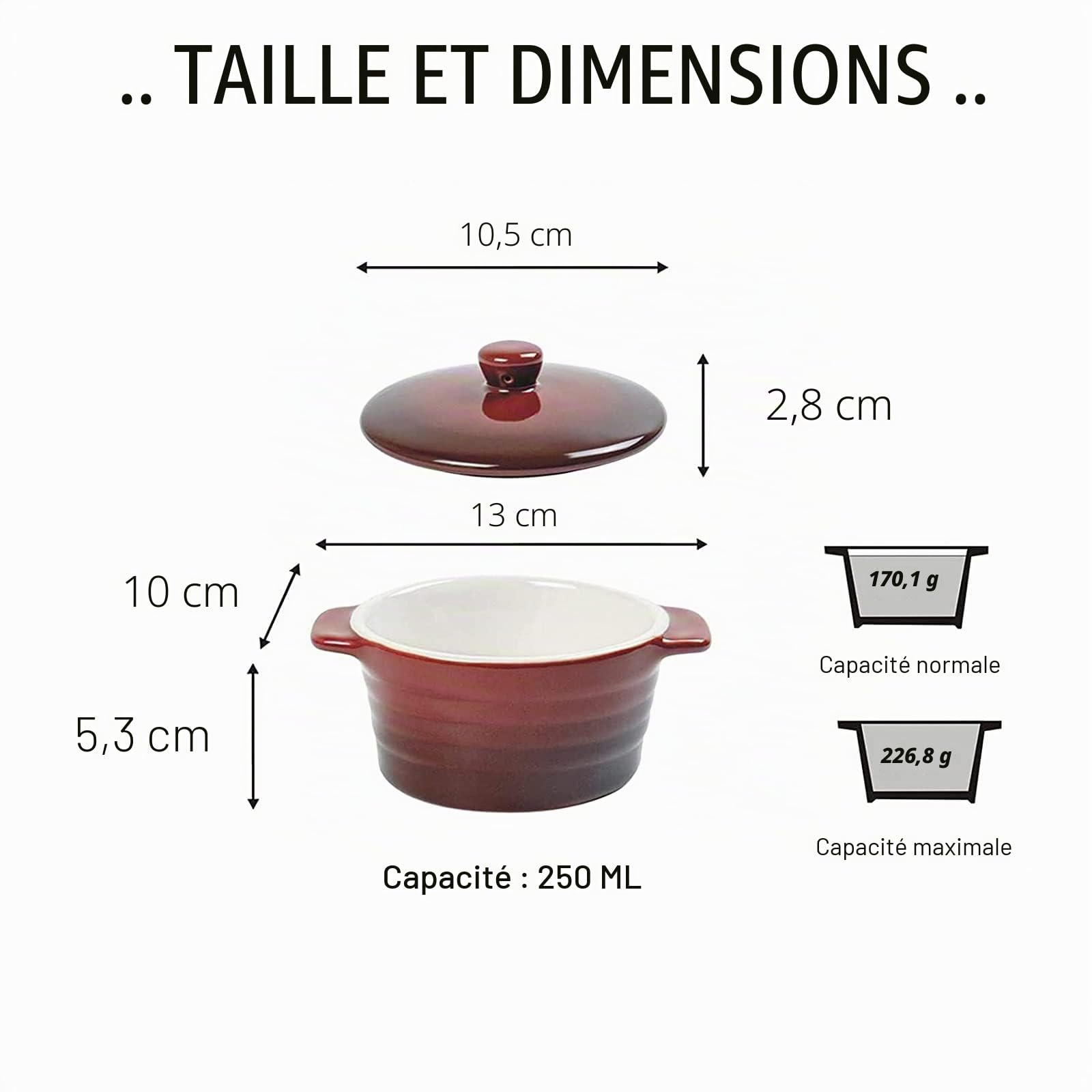 Cocotte à Four en Céramique, UNICASA Mini Petites Cocottes avec Couvercle de 250 ml, Ramequins Porcelaines Moule à Soufflé pour le Four et Micro-onde, Cadeau Parfait pour la Fête - 250ml, Rouge