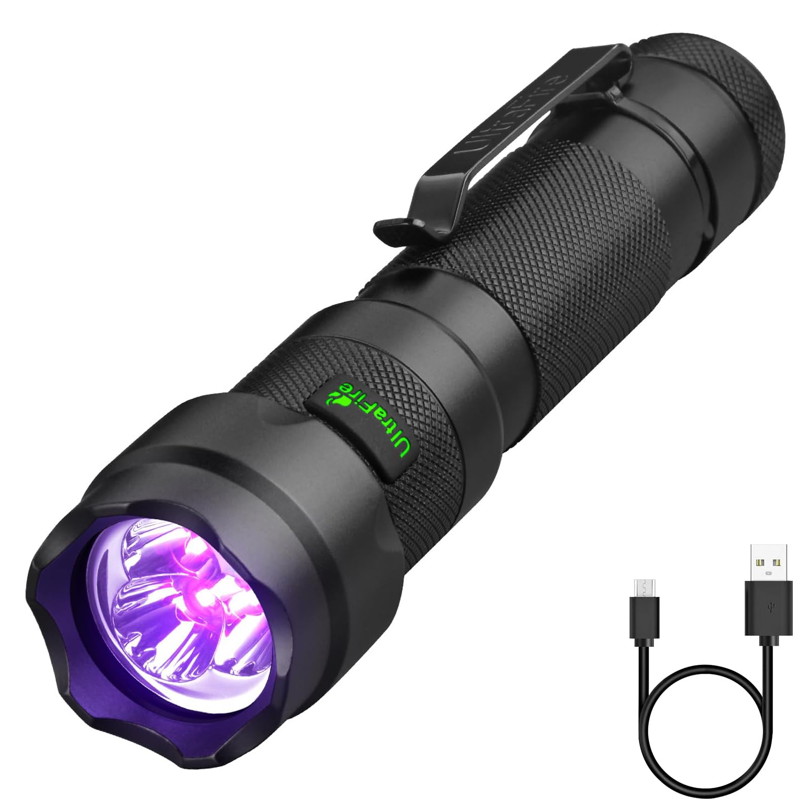 Ultrafire Black Rechargeable Uv Torch 395Nm Led Light, 15W High Power Uv Light, Single Mode Ultraviolet Flashlight For Curing Resins, Pet Urine Stains, Scorpions Hunting, Fluorescent Detection