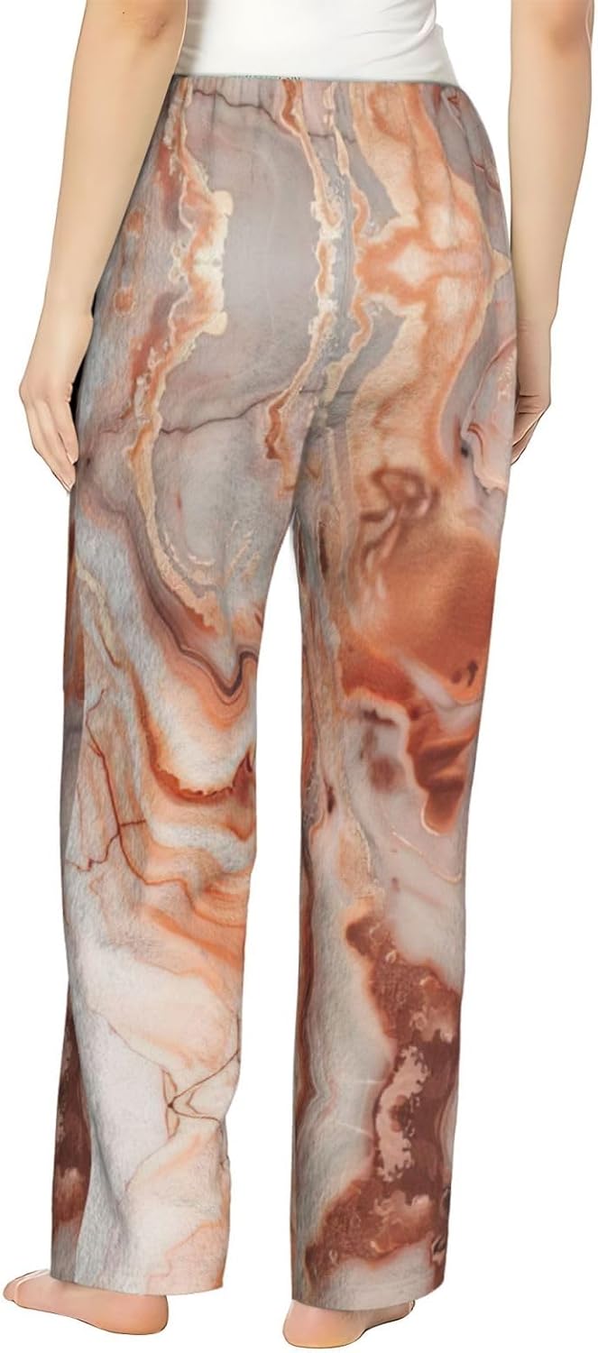 Rose Gold Marble Print Cozy Christmas Pajama Pants,Flannel Pajama Bottoms,Cater To Various Body Types