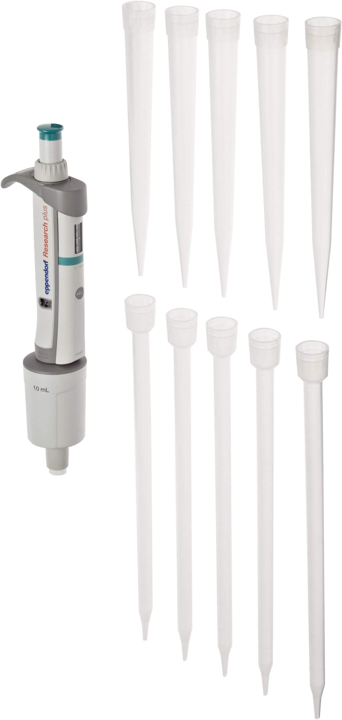Eppendorf 3120000089 Single-Channel Research Plus Adjustable-Volume Pipetters, Turquoise Operating Button, Volume Range: 1 to 10mL