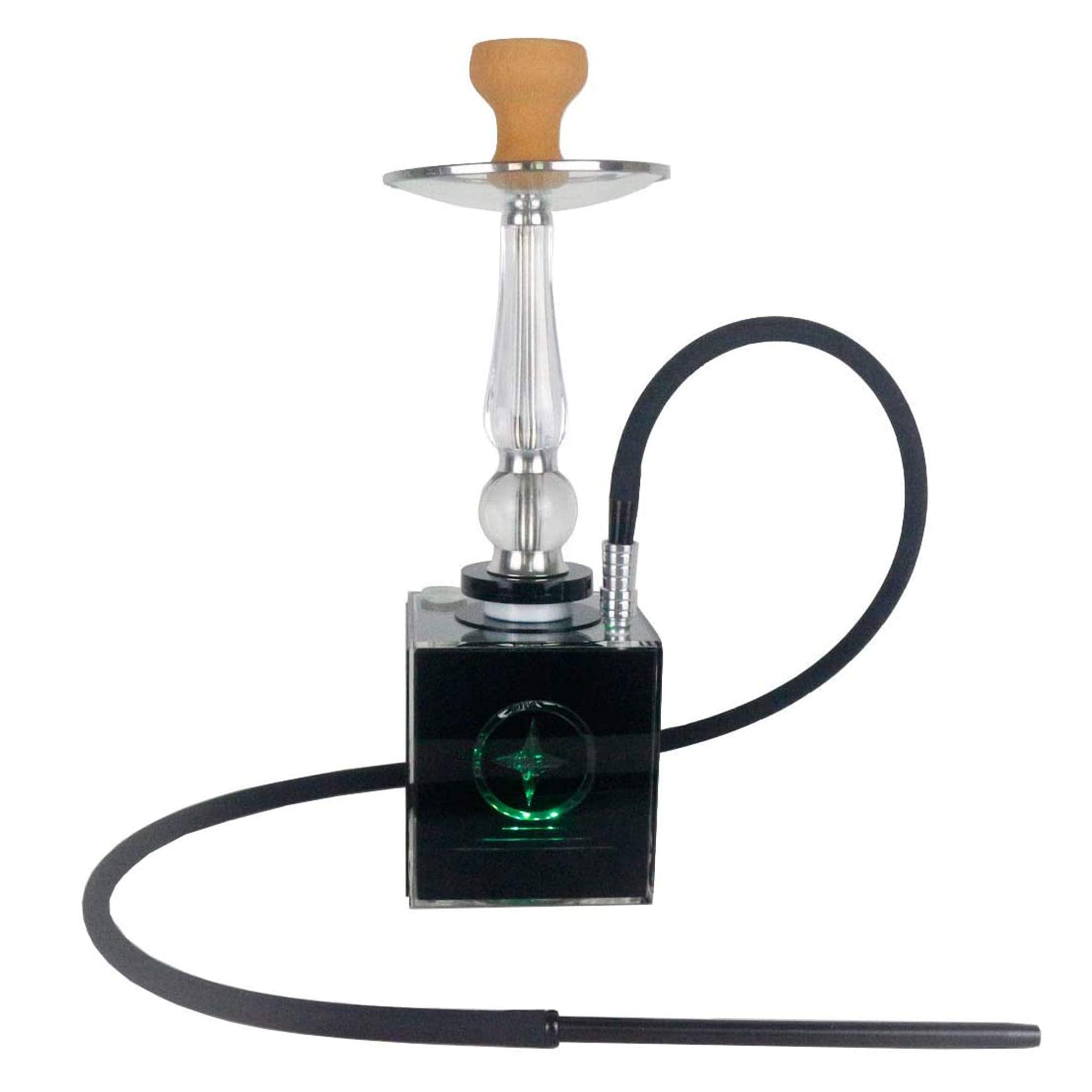 Juego Narguile Luz LED Lujo 20" Narguile Moderno Forma Cubo Acrílico con Cuenco Arcilla Manguera Silicona Pinzas para Carbón Mejor Fumar Narguile