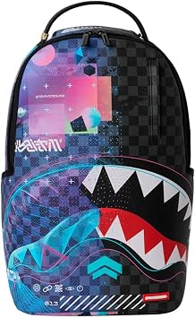 Sprayground Dark Frequency Shark Backpack, 18 x 6 x 11.5 Inch, 100% PVC, with Velour Laptop Compartment and Gold Zippers