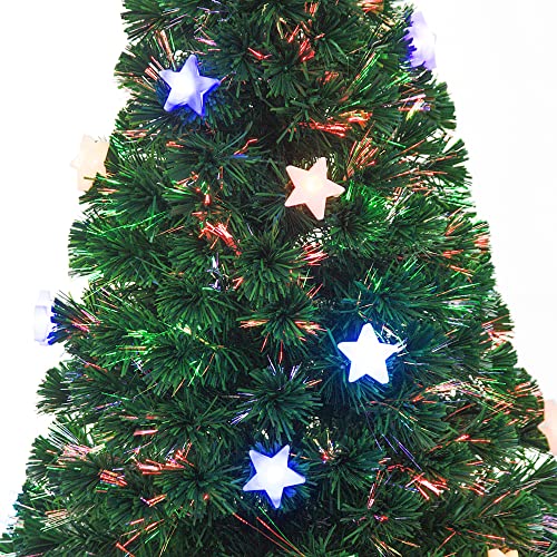 HOMCOM 5FT Prelit Artificial Christmas Tree Fibre Optic Star LED Light Holiday Home Xmas Decoration with LED Light for Indoor Party, Green HOMCOM 5FT Prelit Artificial Christmas Tree Fibre Optic Star LED Light Holiday Home Xmas Decoration with LED Light for Indoor Party, Green