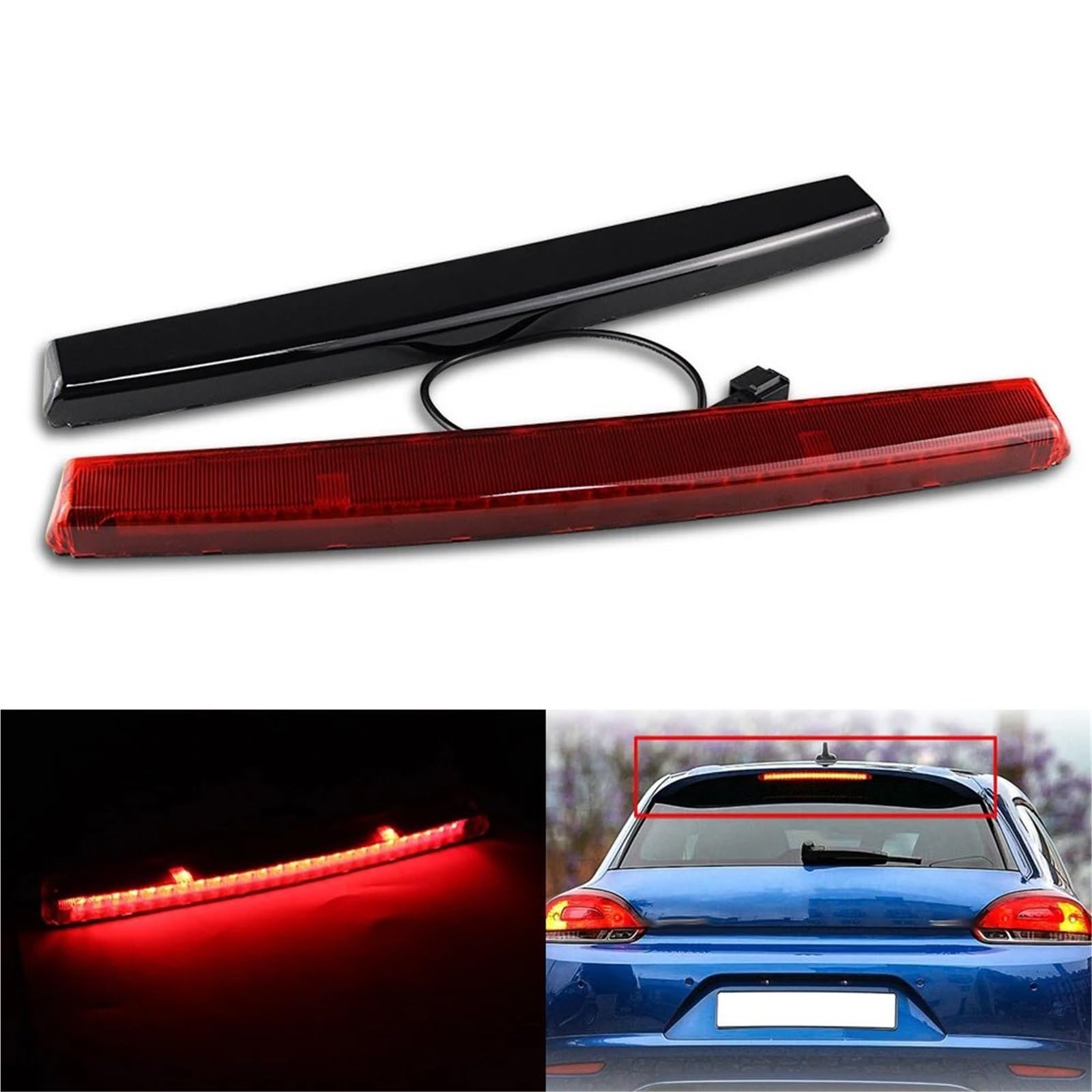 Tercera Luz Freno Trasera Tercera Luz LED Freno para VW para Scirocco para Golf Mk5 para GTI R32 para Polo Mk4, Lámpara Advertencia Tercera Parada Adicional Montaje Alto(Red Lens)