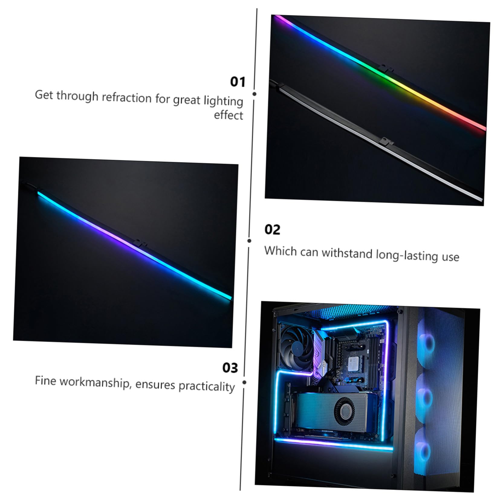 WOONEKY 2 Pièces Barre Lumineuse LED Rvb 5v 28 LED Noire pour Boîtier PC