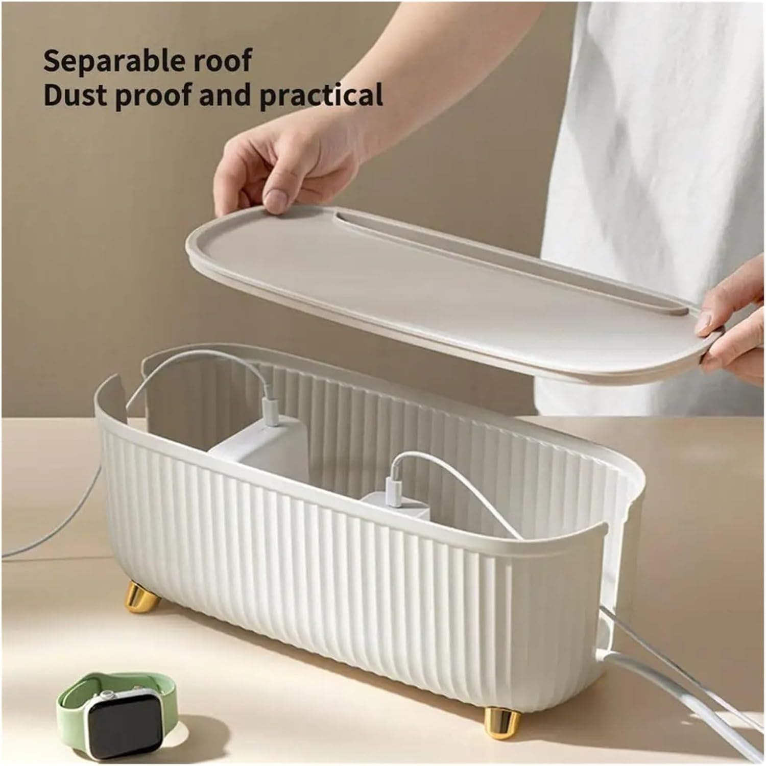 Caja organizadora de cables, Caja de cables resistente con tapa for mantener el orden. Organizador enchufes gran tamaño