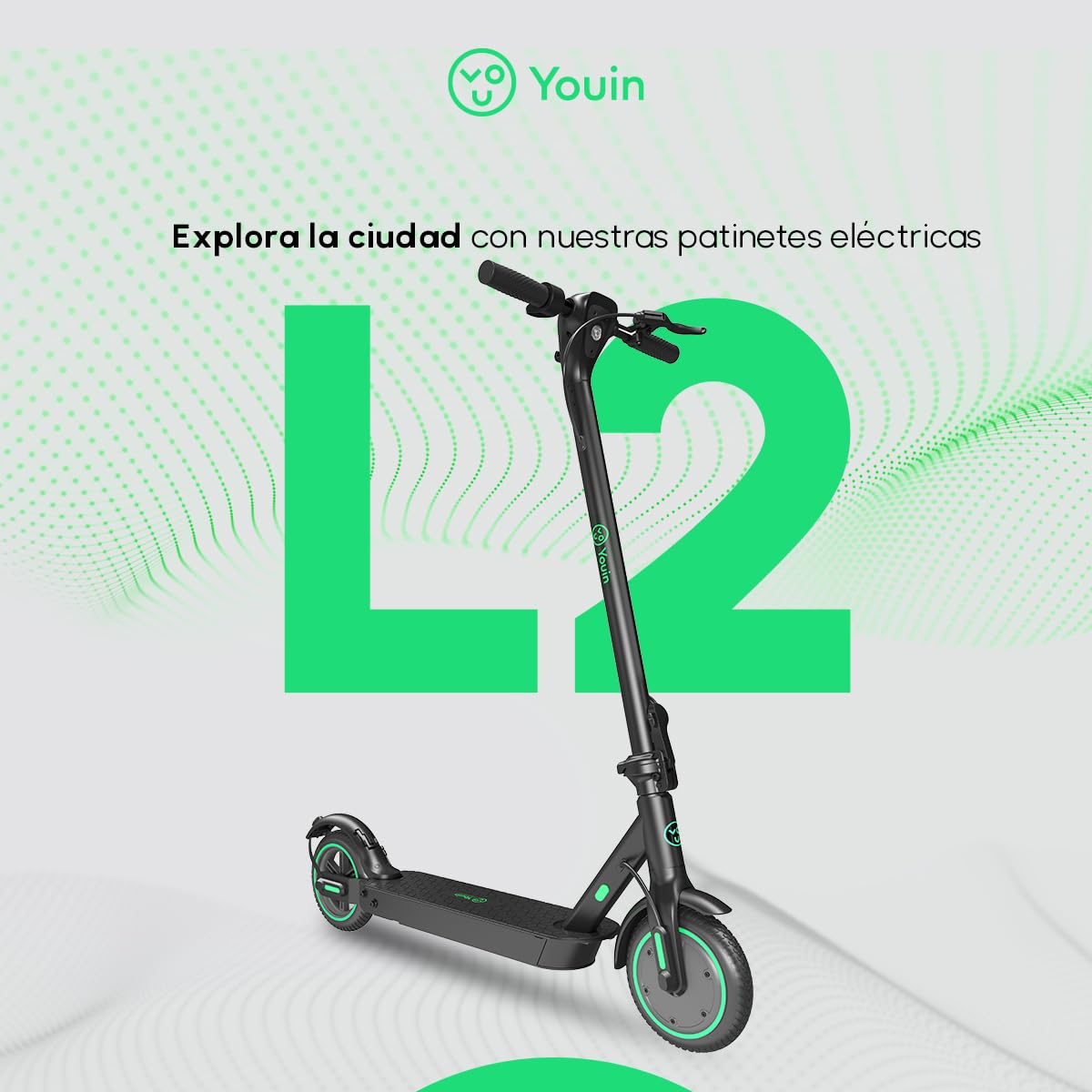 Youin Patinete Eléctrico L2 8.5", Suspensión Trasera, Pantalla LCD, Luces LED, Ruedas 8.5 Pulgadas, Freno de disco.