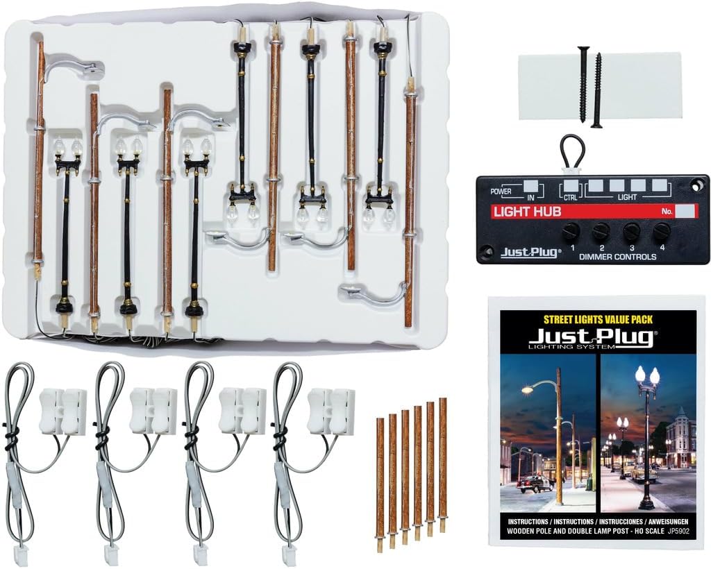 Woodland Scenics JP5902 HO Scale Value Pack - Double Lamp & Wooden Pole
