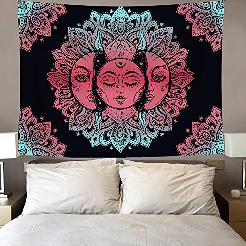 asad ARFBEAR Sun and Moon Tapestry, Burning Sun with Stars Psychedelic Popular Mystic Wall Hanging Tapestry Black and White Beach Blanket (59Wx51L), blue