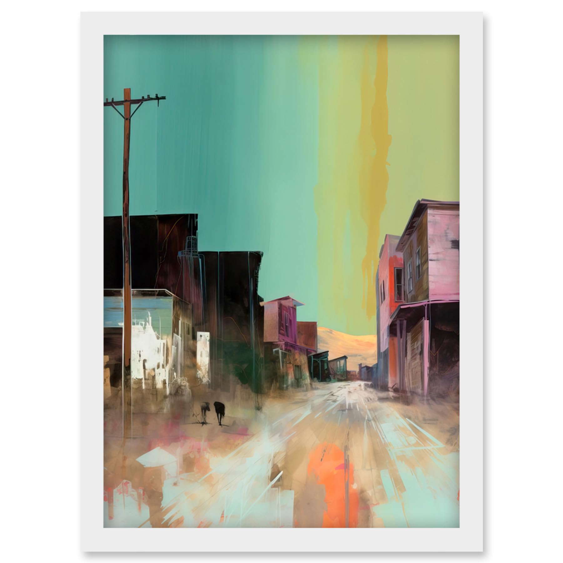 Artery8 American Wild West Ghost Town Street Watercolour Artwork Framed Wall Art Print A4