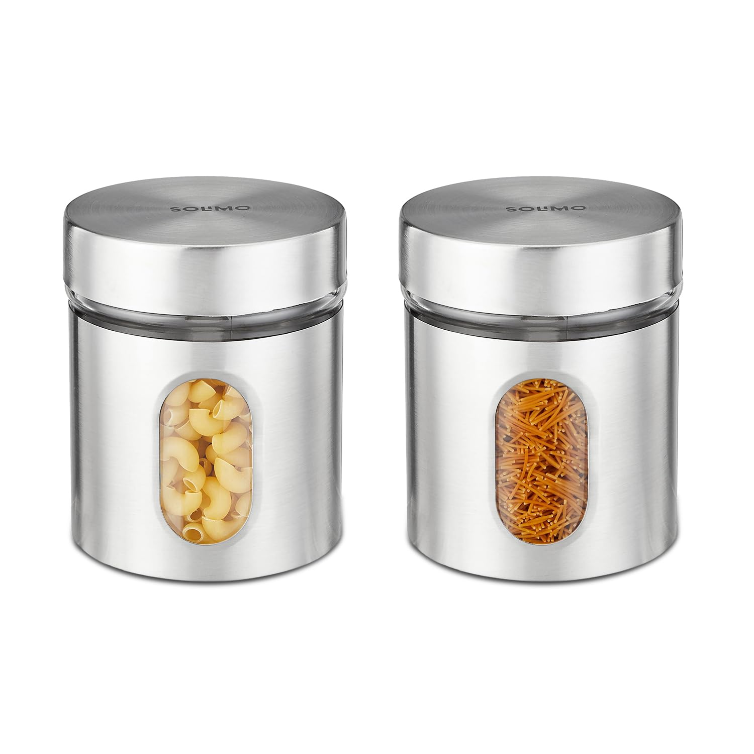 Amazon Brand Solimo Steel Jacketed Glass Jar 900ml, Set of 2 — Kitchen Organizer (Silver)