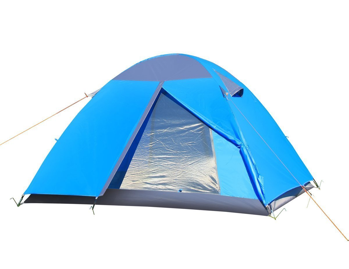 3-4 Person Backpacking Tent Double Layer Waterproof Family Tent Camping Hiking Travel Beach (Blue)