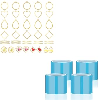 Gartful 124 PCS Resin Jewelry Making Kit, 4 Rolls Traceless Tape + 20PCS Open Bezels with 100PCS Jump Rings - Leak-Proof Epoxy Molding Supplies for Pendants, River Tables, Crafts