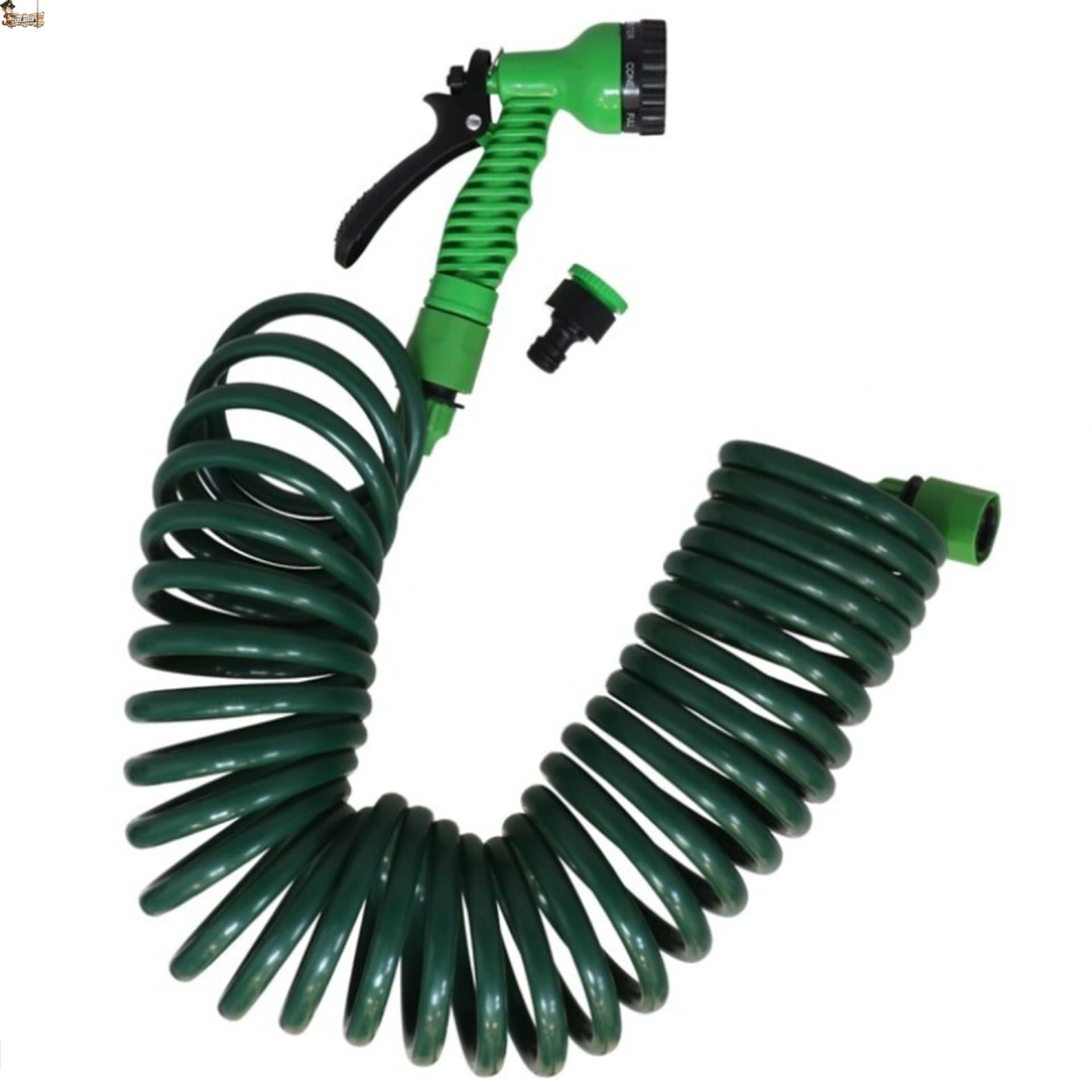 BricoLoco.com Rozszerzalny wąż do nawadniania ogrodowego. Wielofunkcyjny pistolet do podlewania 7 dysz. Automatyczne zwijanie szybkie połączenie (Spirala 10 mts, 2)