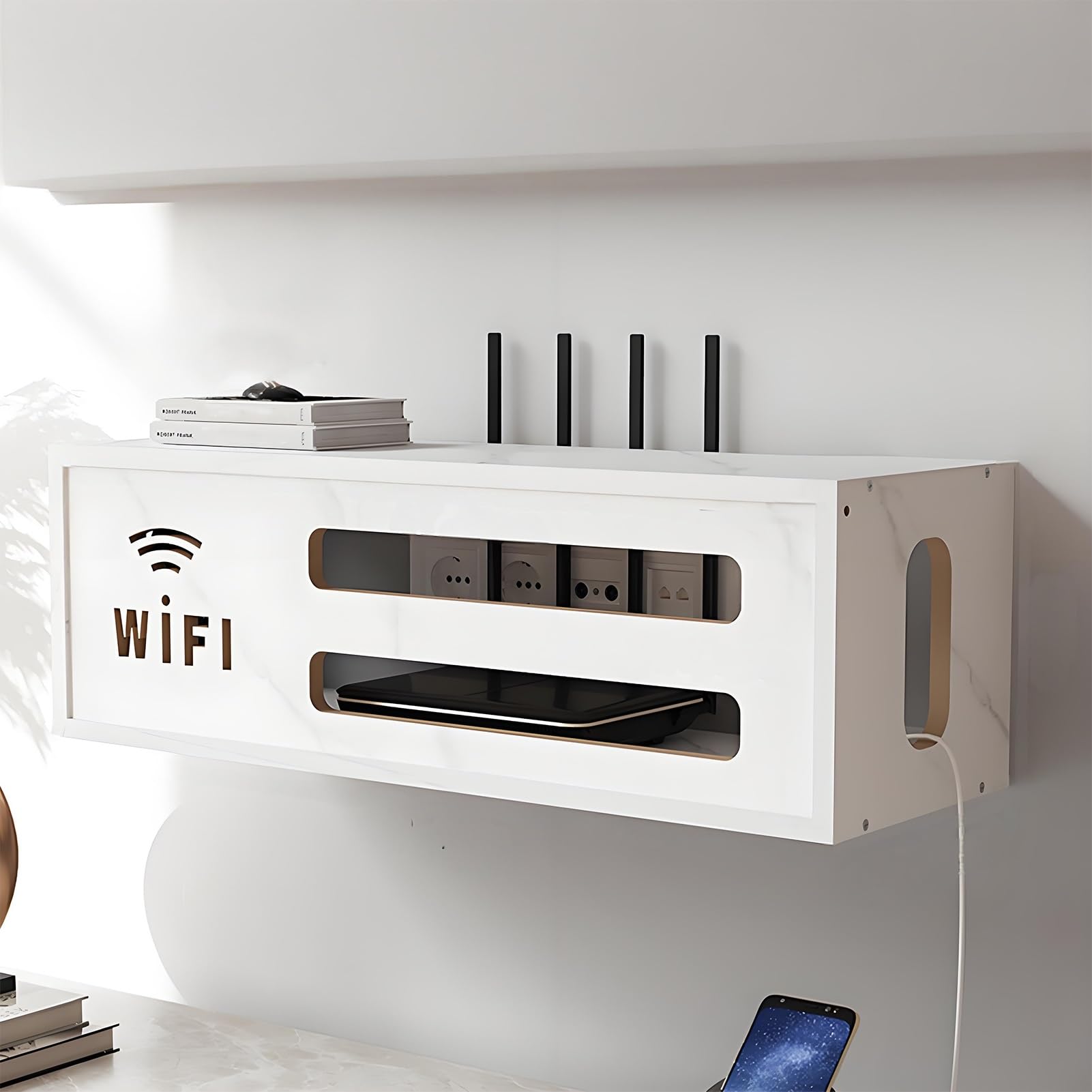 Caja de enrutador WiFi de pared y gabinete para regleta de salón